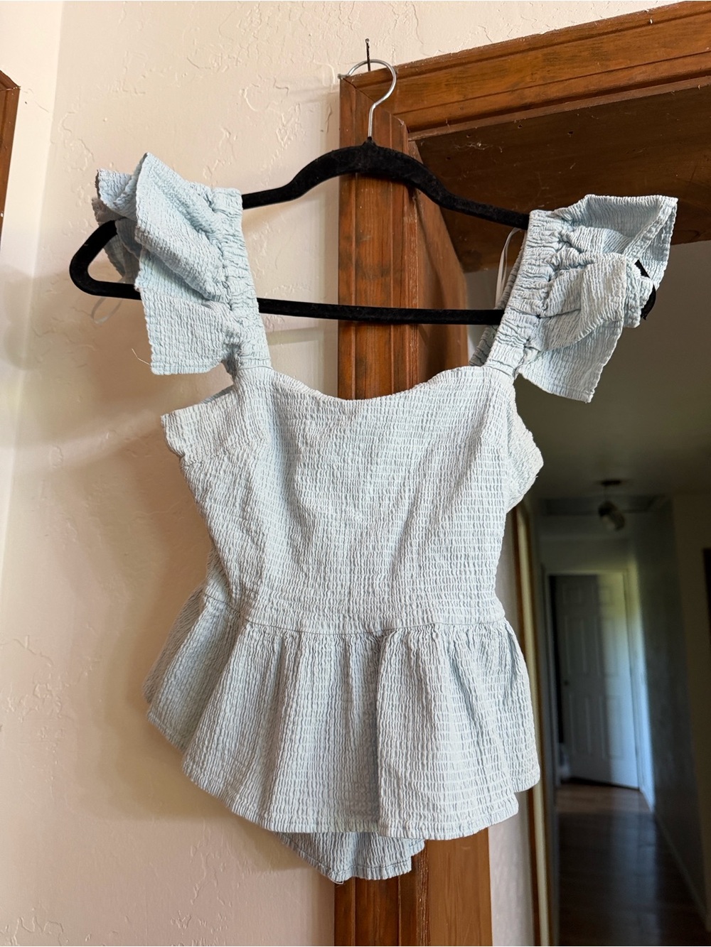 H&M Light Blue Smocked Ruffle-Strap Peplum Camisole